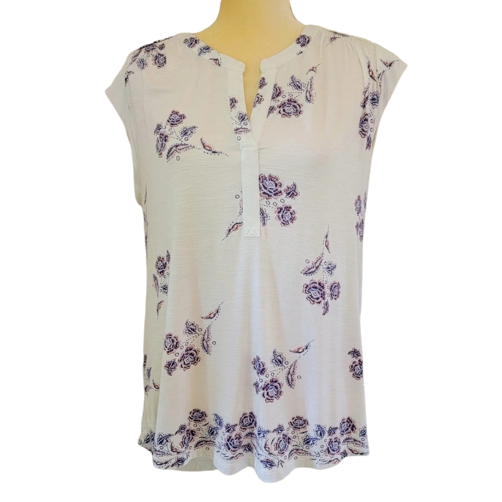 Daniel Rainn White Floral Cap Sleeve Blouse NWT Size L
